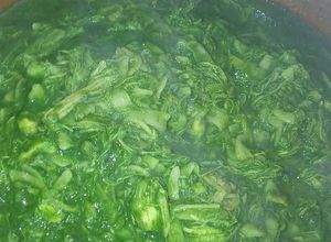 Una foto de Pollo deshebrado c/tallarines y puré de espinaca