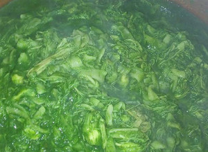 Una foto de Pollo deshebrado c/tallarines y puré de espinaca