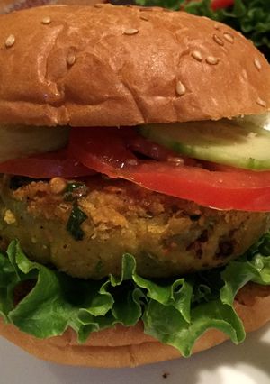 A picture of Chickpea Masala Veggie Burgers.