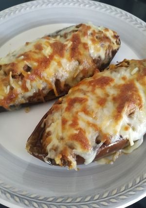 Una foto de Berenjenas rellenas de carne picada, con las especias de Cookpad