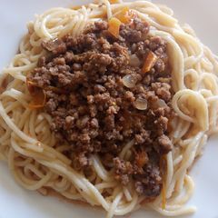 A picture of Spaghetti and minced meat.