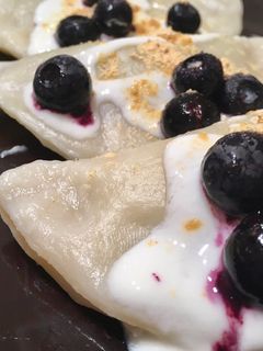 A picture of Blackberry pierogi (dumplings).