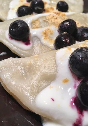 A picture of Blackberry pierogi (dumplings).