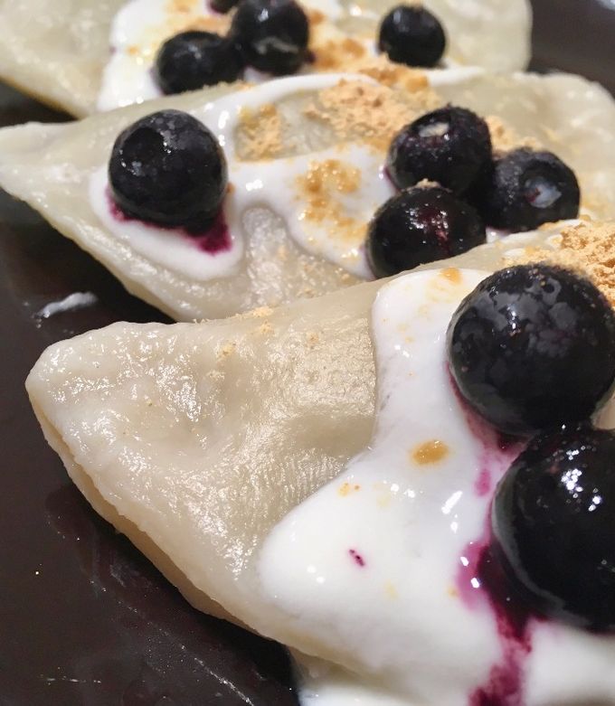 A picture of Blackberry pierogi (dumplings).