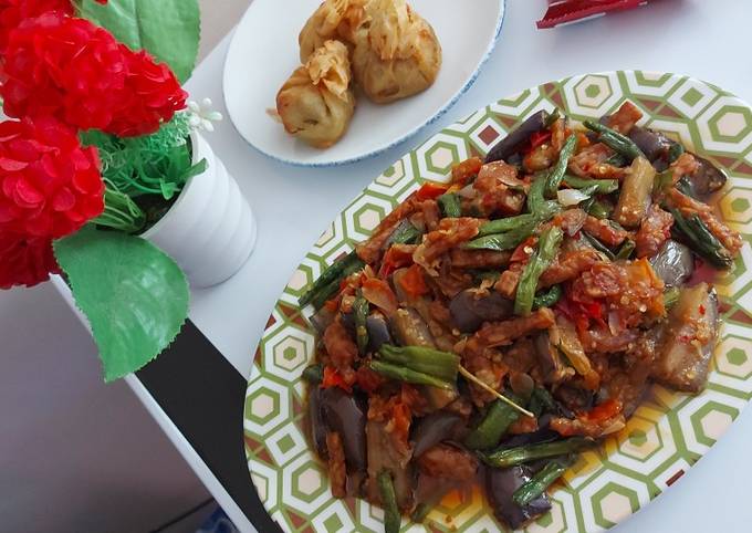 Oseng balado terong kacang panjang tempe