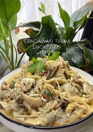 Gambar Cendawan tiram enoki dan telur