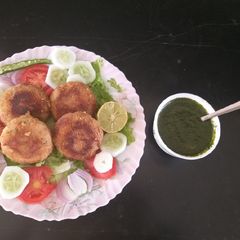 Mutton mince staffing in potato cutlets A picture of Mutton mince staffing in potato cutlets.