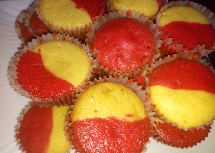 Red velvet and yellow cup cake