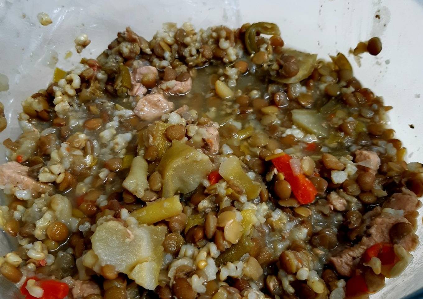 Guiso de lentejas y arroz integral bajo en calorías