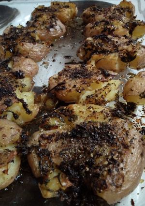A picture of Smashed Grilled herb Potatoes#weeklyjikonichallenge.