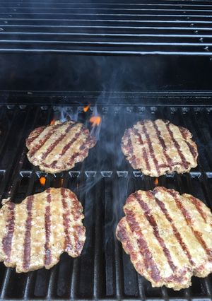 A picture of Homemade beef burgers.