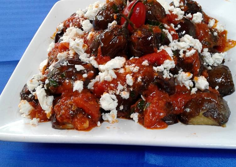 Recipe of Any-night-of-the-week Mini Eggplants with Tomato Feta Sauce