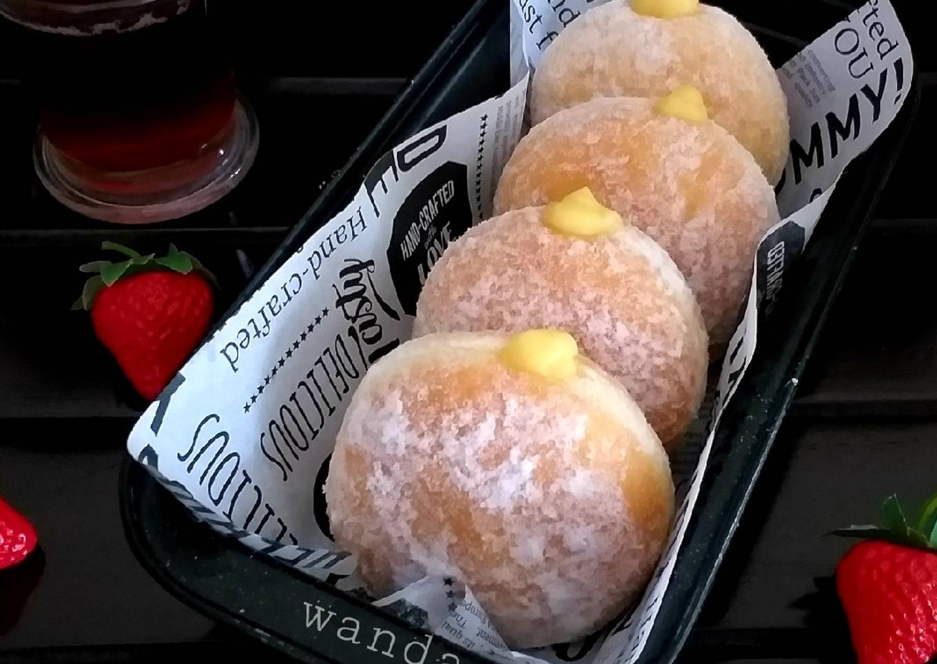 Bomboloni with Cheese Custard Cream (metode sponge) Eggless