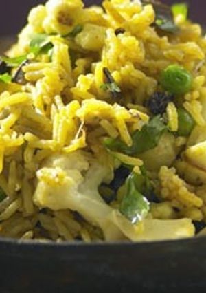 A picture of Cauliflower Peas Biryani.