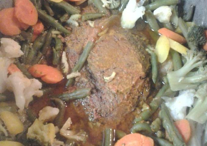 Roasted buttered beef and vegetables