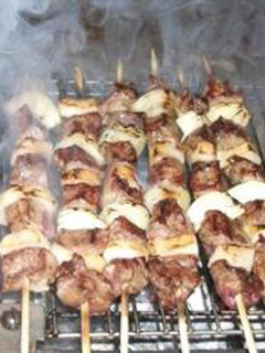 A picture of Grilled meat cubes on skewers - lahem meshwi.