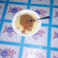 A picture of Fried Supperghetti with meaced meat.