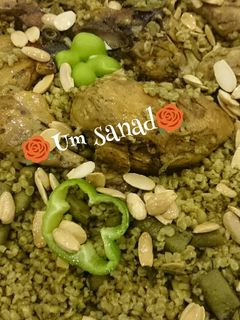 صورة لوصفة مقلوبة فريكه بالفول الأخضر