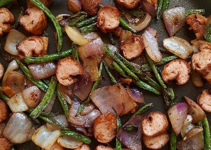 Sausage Onion French beans stir fry