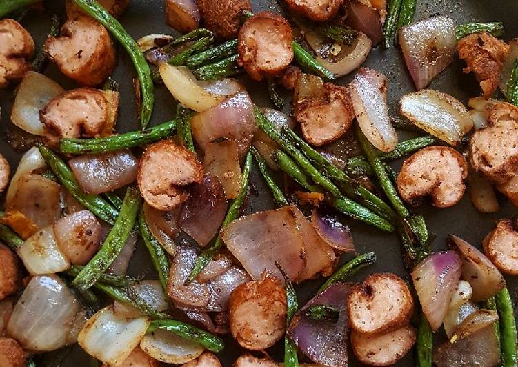 Sausage Onion French beans stir fry