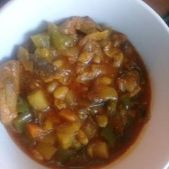 A picture of Tin fish with tin vegetables.