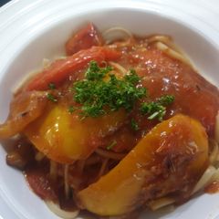 Peppers in a tomato sauce A picture of Peppers in a tomato sauce.