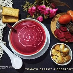 A picture of Tomato Carrot & Beetroot Soup.
