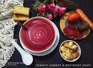 A picture of Tomato Carrot & Beetroot Soup.