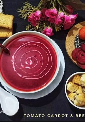 A picture of Tomato Carrot & Beetroot Soup.