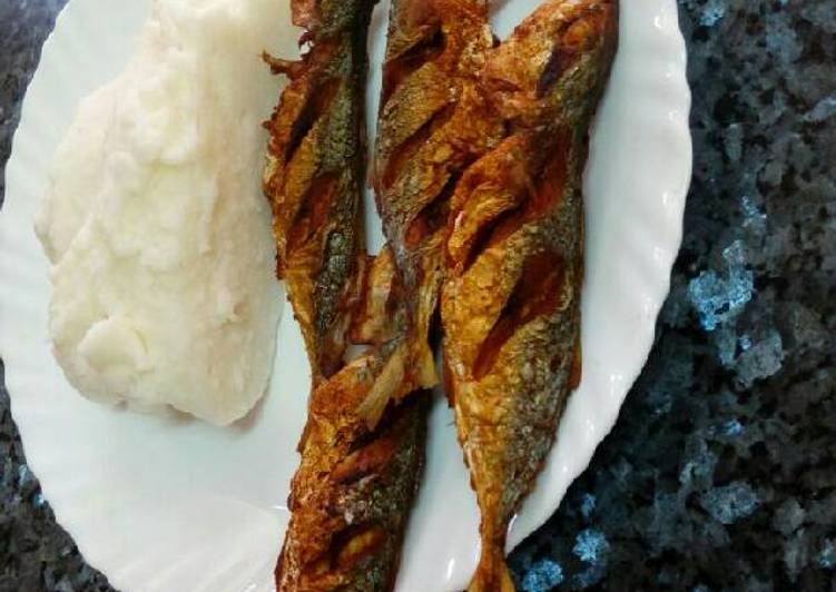 Ugali and fried. Lemon fish