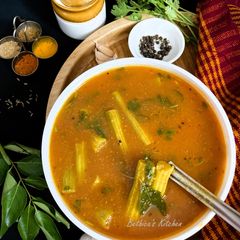 A picture of Tomato Drumstick Rasam.