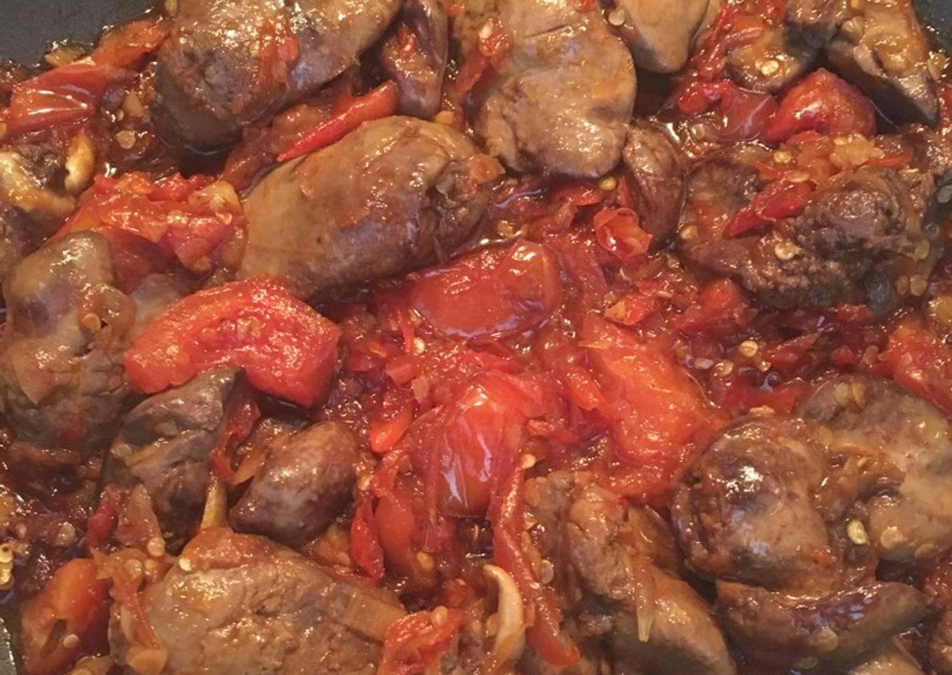 Balado tomat ati dan jantung ayam