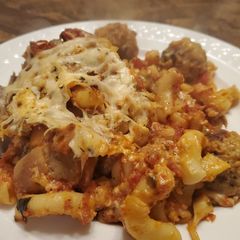 A picture of Brad's weeknight baked pasta & meatballs.