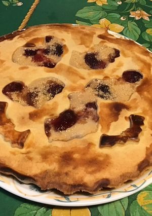Une photo de Tourte chauve-souris aux pêches de vigne (pâte brisée épeautre pêche)