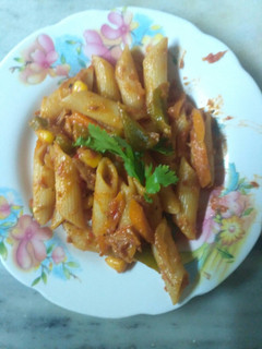 A picture of Red sauce pasta.