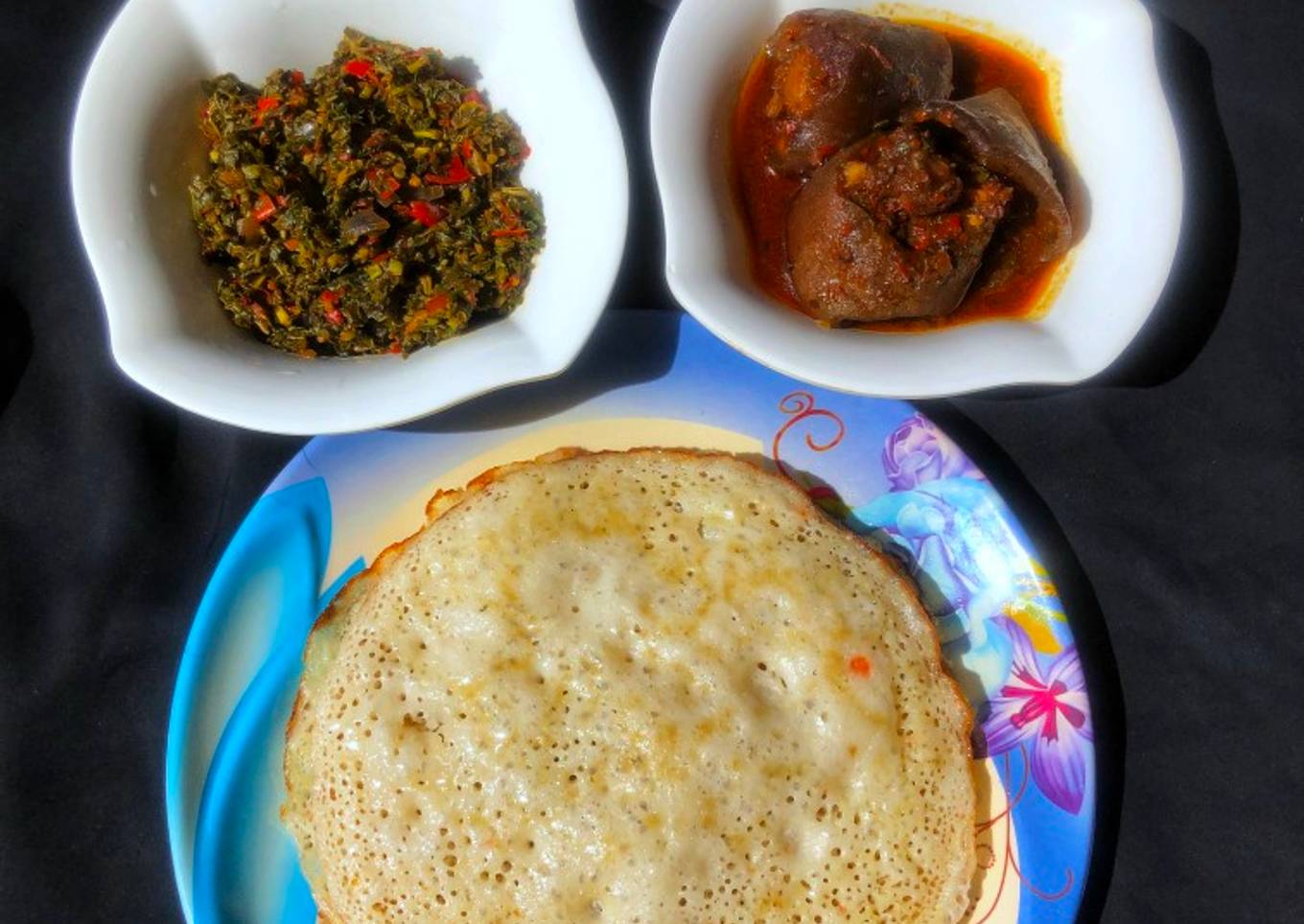 Sinasir with stir fry spinach and soup