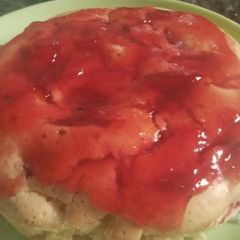 A picture of Plum cake with plum jam.