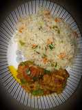 Vegetable rice with Maharani chicken...