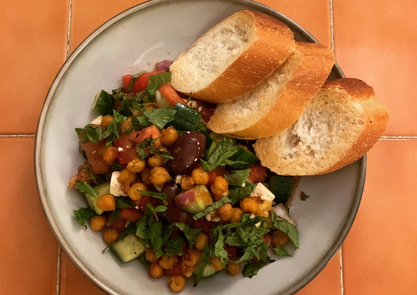 Greek Salad with fried Chickpeas