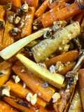 Roasted root vegetables with a miso-honey dressing