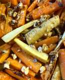 Roasted root vegetables with a miso-honey dressing