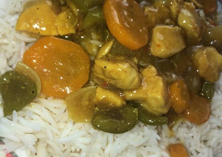 Steps to Make Speedy White rice and Curry chicken soup