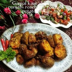A picture of Punjabi rosemary roasted potatoes 🌹🥔.