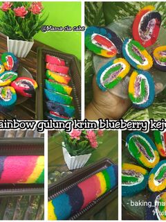 Foto resep Bolu gulung rainbow selai blueberry n keju