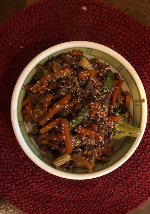 A picture of Korean Ground Beef and Rice Bowl.