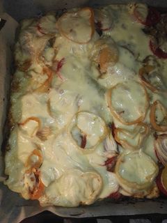 Sajtos-zöldséges sült karaj recept fotója