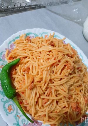 صورة لوصفة سباغيتي باللحمه