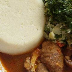 A picture of Ugali beef stew.