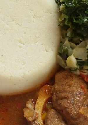 A picture of Ugali beef stew.