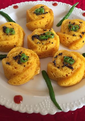 A picture of #Instant Sooji DhoklaA very yummylicious muffins that is made very easily and healthy and tasty.